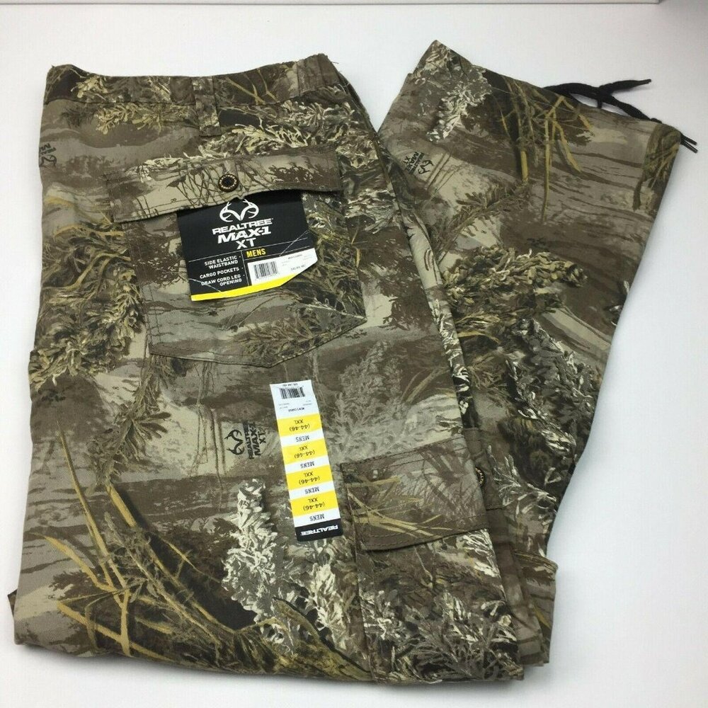 Realtree Max-1 XT Mens Hunting Cargo Camo Pants Draw Cord Legs Size XXL 44-46